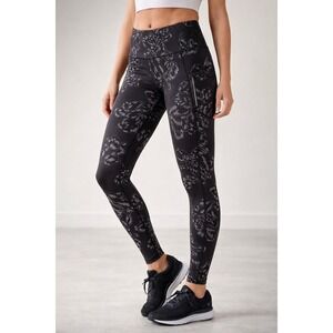 Athleta Rainier Reflective Tight Floral‎ Black Silver Leggings Large Pockets